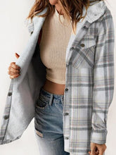 Load image into Gallery viewer, Plaid Snap Down Plush Hooded Jacket Soft & Warm Women Outerwear Cozy And Comfortable Jacket