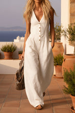 Load image into Gallery viewer, Women's Linen-Look V-Neck Jumpsuit – Textured, Sleeveless, Commuter Style
