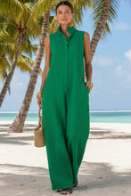 Load image into Gallery viewer, Linen Blend Sleeveless Stand-Collar Jumpsuit – 5 Colors S–3XL