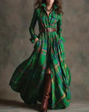 Load image into Gallery viewer, Women's Plus Size Plaid Print Long Sleeve Shirt Dress with Pockets