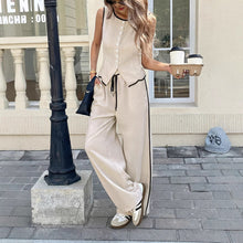 Load image into Gallery viewer, Women's Contrast Color Sleeveless Vest & Drawstring Trousers Suit – 6 Colors S–XXL