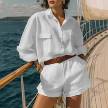 Load image into Gallery viewer, Cotton-Linen Loose-Fit Button-Down Shirt and Shorts Casual Set