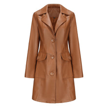 Load image into Gallery viewer, Women’s Long Leather Trench Coat – Fashion Outerwear