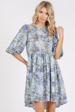 Load image into Gallery viewer, New Summer Flower Print Linen Blend Babydoll Mini Dress – Feminine and Flowy Babydoll Dress with Floral Print for a Playful Summer Look