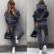 Load image into Gallery viewer, women's two piece solid color hooded sweatshirt set