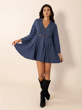 Load image into Gallery viewer, Dusty Blue Long Sleeve Mini Dress Elegant Cutout & Buttoned Design Lightweight Women Dress