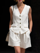 Load image into Gallery viewer, Women’s Cotton Linen Sleeveless Vest Top and Shorts Set