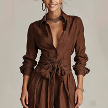 Load image into Gallery viewer, Women's Linen Long Sleeve Shirt & High-Waist Wide-Leg Pants Set with Tie Belt