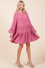Load image into Gallery viewer, Tiered Notched Flare Sleeve Dress – Fluttering, Playful and Stylish Dress with Ruffled Layers and Trendy Flare Sleeves