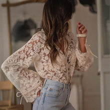 Load image into Gallery viewer, Boho Lace Embroidered V-Neck Blouse
