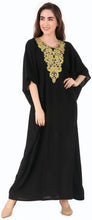 Load image into Gallery viewer, Elegant Gold Embroidered Kaftan with Cutwork Neckline