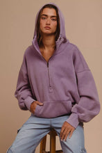 Load image into Gallery viewer, BiBi Stitch Detailed Elastic Hem Half Zip Fleece Hoodie