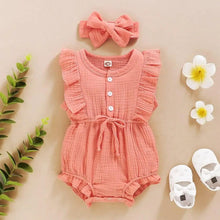 Load image into Gallery viewer, 2Pc Summer Newborn Baby Girls Romper Headband Ruffles Sleeveless Clothes - Ruffle Romper Baby girl clothes