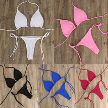 Load image into Gallery viewer, 2pcs Bikini Set Padded Bra Women Push-Up Solid Swimwear Bandage Bathing Suit Swimsuit Swimming Suit Knotted String Triangle Bikini Tie Side High Cut Cheeky Bikini Set