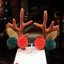 Load image into Gallery viewer, 2pcs Cute Deer Ear Hairpins Christmas Hair Clips For Girls Cartoon Antlers Barrettes Lovely Pompom Hairgrips Fashion Hair Accessories For Women