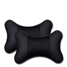 Load image into Gallery viewer, 2Pcs PU Leather Knitted Car Pillows Headrest Neck Rest Cushion Support Seat Accessories Auto Black Safety Pillow Universal Decor Car Neck Pillows Headrest Relief Filled Fiber Universal Car Pillow Both Side Pu Leather Pack Headrest For Car Neck Pillow