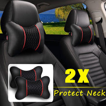 Load image into Gallery viewer, 2Pcs PU Leather Knitted Car Pillows Headrest Neck Rest Cushion Support Seat Accessories Auto Black Safety Pillow Universal Decor Car Neck Pillows Headrest Relief Filled Fiber Universal Car Pillow Both Side Pu Leather Pack Headrest For Car Neck Pillow