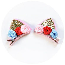Load image into Gallery viewer, 2pcs/Set Cute Hair Clips For Girls Glitter Rainbow Felt Fabric Flowers Hairpins Cat Ears Bunny Barrettes Kids Hair Accessories for Halloween Parties Cosplay for Girls