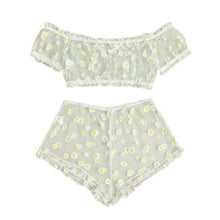 Load image into Gallery viewer, 2PCS/Set Off Shoulder Lace Up Bikinis Women Sweet Women's Bathing Suit Two Piece Strap Swimsuit Swimwear Bikini Beachwear Set Casual Short Sleeve Suits Swimsuits Beachwear Bathing Suits
