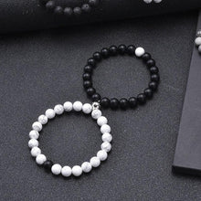 Load image into Gallery viewer, 2Pcs/set White Black Couple Magnetic Bracelets Natural Stone Matching Bracelet Magnetic Beaded Bracelets Set Attraction Friendship Relationship Wish Bracelet Gift For Women Men Him Her Best Friends