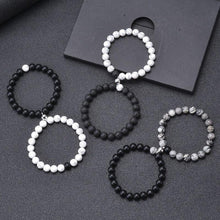 Load image into Gallery viewer, 2Pcs/set White Black Couple Magnetic Bracelets Natural Stone Matching Bracelet Magnetic Beaded Bracelets Set Attraction Friendship Relationship Wish Bracelet Gift For Women Men Him Her Best Friends