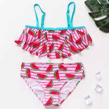 Load image into Gallery viewer, 3-16Y Cartoon Two-piece Girls Swimwear Ruffle Swimsuit Bikini Set One Shoulder Beachwear Princess Two Piece Bathing Suit Children Swimwear Girls Swimsuit Bikini Set