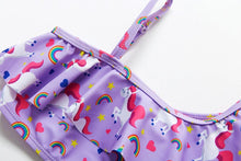 Load image into Gallery viewer, 3-16Y Cartoon Two-piece Girls Swimwear Ruffle Swimsuit Bikini Set One Shoulder Beachwear Princess Two Piece Bathing Suit Children Swimwear Girls Swimsuit Bikini Set