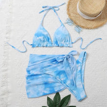 Load image into Gallery viewer, 3 Piece Women Bikini Modern Swimsuit Women High Cut Suit Halter Swimwear Women's Bikini Swimsuits With Wrap Skirt Lace Up Pieces Strings High Cut Bikini Set Bathing Suits Female Triangle Backless Bathing Suit