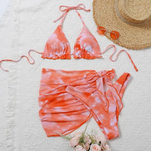 Load image into Gallery viewer, 3 Piece Women Bikini Modern Swimsuit Women High Cut Suit Halter Swimwear Women's Bikini Swimsuits With Wrap Skirt Lace Up Pieces Strings High Cut Bikini Set Bathing Suits Female Triangle Backless Bathing Suit