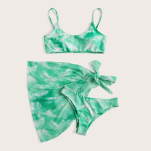 Load image into Gallery viewer, 3 Piece Women Bikini Modern Swimsuit Women High Cut Suit Halter Swimwear Women's Bikini Swimsuits With Wrap Skirt Lace Up Pieces Strings High Cut Bikini Set Bathing Suits Female Triangle Backless Bathing Suit