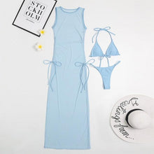 Load image into Gallery viewer, 3 Pieces Set High Neck Swimwear Female Swimsuit Cover-Ups For Women Skirts Bikini Halter Triangle Bathing Suit Maxi Dress Bikini Cover Up
