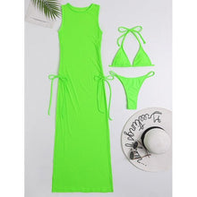 Load image into Gallery viewer, 3 Pieces Set High Neck Swimwear Female Swimsuit Cover-Ups For Women Skirts Bikini Halter Triangle Bathing Suit Maxi Dress Bikini Cover Up