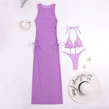 Load image into Gallery viewer, 3 Pieces Set High Neck Swimwear Female Swimsuit Cover-Ups For Women Skirts Bikini Halter Triangle Bathing Suit Maxi Dress Bikini Cover Up