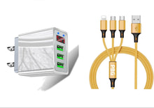 Load image into Gallery viewer, 3 port LED Display High Speed Wall Charger White + 3 in 1 Cable Combo