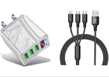 Load image into Gallery viewer, 3 port LED Display High Speed Wall Charger White + 3 in 1 Cable Combo