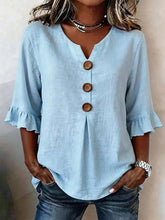 Load image into Gallery viewer, Women's Cotton Linen V-Neck Button-Up Blouse — Summer Casual Top