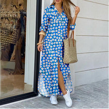 Load image into Gallery viewer, Women's Lapel-Collar Long Shirt Dress – Floral Print Midi Relaxed Fit
