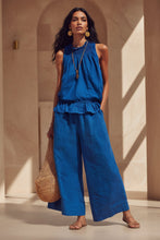 Load image into Gallery viewer, Women's Smocked Neckline Ruffle Hem Linen Tank & Wide-Leg Cropped Pants Set