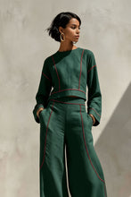 Load image into Gallery viewer, Women's Cropped Long-Sleeve Top & Ultra-Wide Palazzo Pants Set