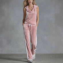 Load image into Gallery viewer, Women's Sleeveless Hooded Velvet Top & Long Pants Set | Casual Sporty 2-Piece in 6 Colors
