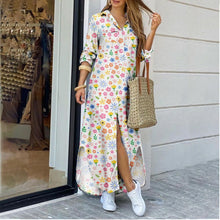 Load image into Gallery viewer, Women's Lapel-Collar Long Shirt Dress – Floral Print Midi Relaxed Fit