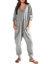 Load image into Gallery viewer, Women’s V-Neck Long Sleeve Solid Color Loose Jumpsuit With Two Side Pockets