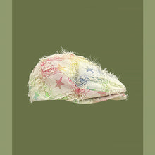 Load image into Gallery viewer, Colorful Plaid Star Distressed Beret — Korean Style Five-Pointed Hat