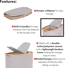 Load image into Gallery viewer, Eco-Friendly Bamboo & Canvas Laundry Hamper – Foldable, Slim Storage Basket with Lid for Bedroom, Bathroom & Dorm