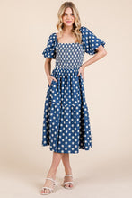 Load image into Gallery viewer, New Floral Embroidered Smocked Puff Sleeve Tiered Midi Dress For Women – Elegant, Romantic, Feminine, and Stylish Midi Dress with Floral Embroidery