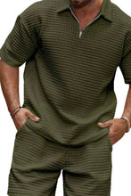 Load image into Gallery viewer, Men's Full Size Zip Collar Short Sleeve Top and Shorts Set Plus Size