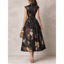 Load image into Gallery viewer, Women's Black 3D Floral Print Mandarin Collar Sleeveless Maxi Dress