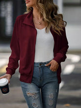 Load image into Gallery viewer, Simple White Zip Up Collared Neck Raglan Sleeve Jacket Comfortable Versatile Casual Women Wear