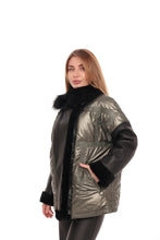 Load image into Gallery viewer, Audrey Genuine Lamb Leather Fox Fur Down Coat in Olive