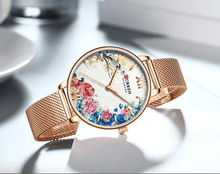 Load image into Gallery viewer, Womens Watches With Decoupage Flower Patterns And Details Of Large Roman Numbers